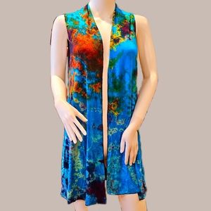 TIE DYE Turq./Ylw Stretchy Rayon S/L Cardigan *5 Colors Avail.*OS NEW